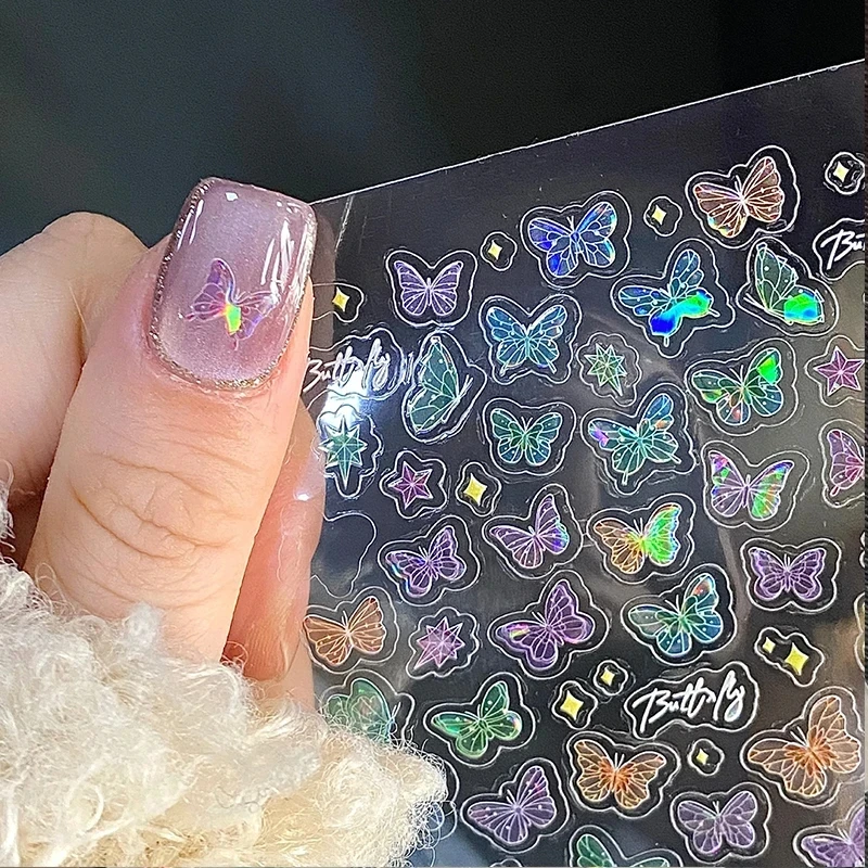 1PC Flash Butterfly Flowers 3D Nail Stickers Self-Adhesive Slider Nail Art Flowers  Decorations Decals Manicure Accessorie 4