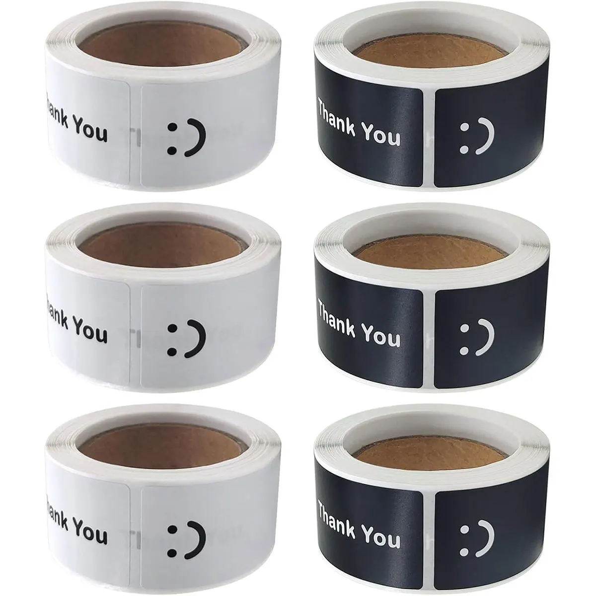 120Pcs/roll Smiling Face Black and White Thank You Rectangular Seal Sticker Gift Sticker for Homemade Packaging Decoration Label
