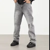 Light Grey Washed Men's Loose Straight Leg Jeans Tapered Hem Long Summer Thin American High Street Style Casual Pants