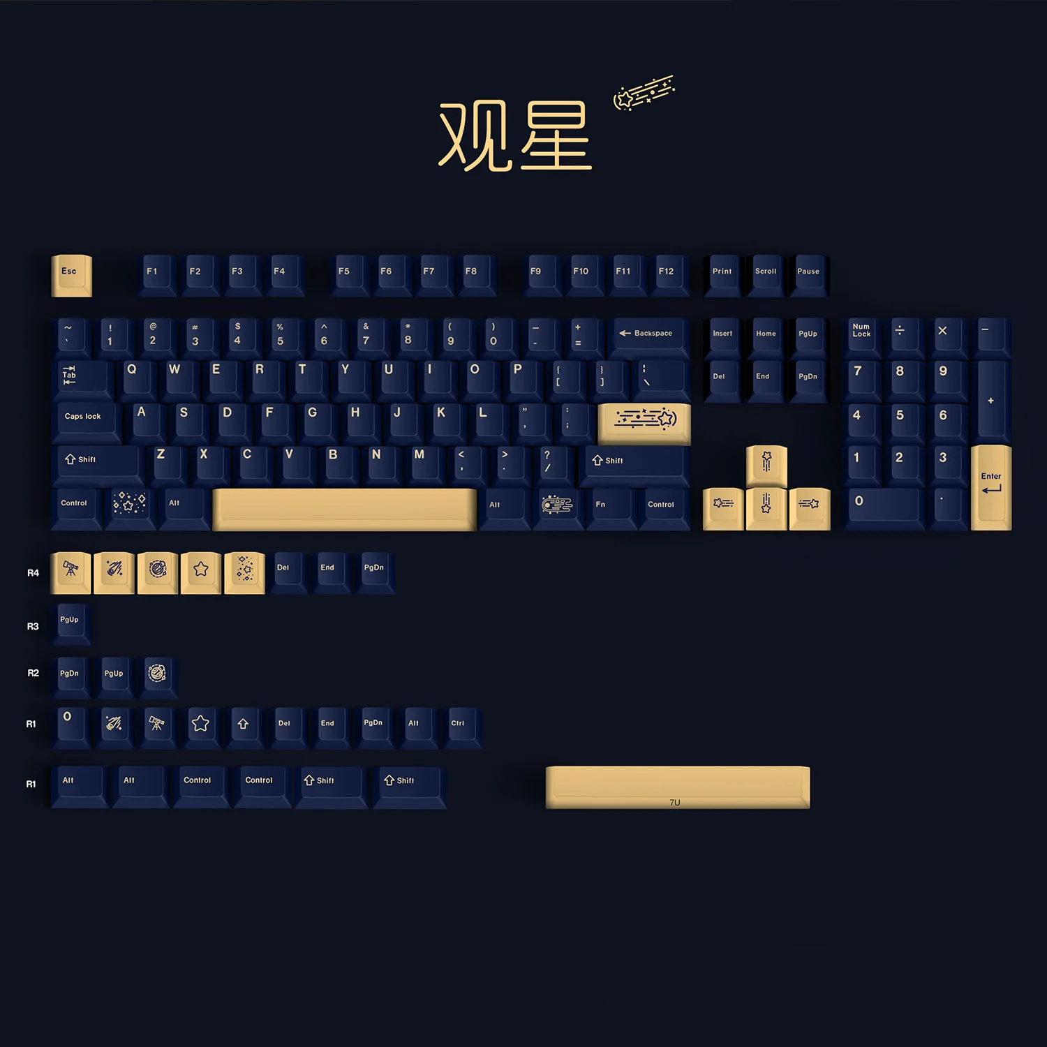 Chaves Conjunto Gmk Stargaze Keycaps Pbt Tintura Sublimação Chave Tampões Cherry Perfil Keycap com 7u Spacebar 1.75u 2u Shift 133