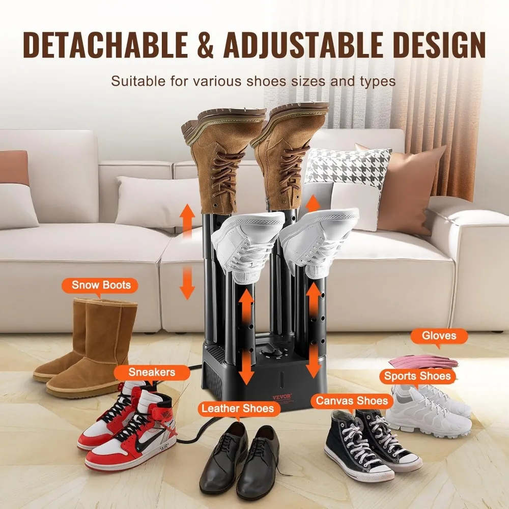 Detachable 4 Tubes Shoe Dryer, Portable Boot Dryer with Timer, Boot Warmers/Dryers with Heat Blower & ABS+PP for Snow Boots 6