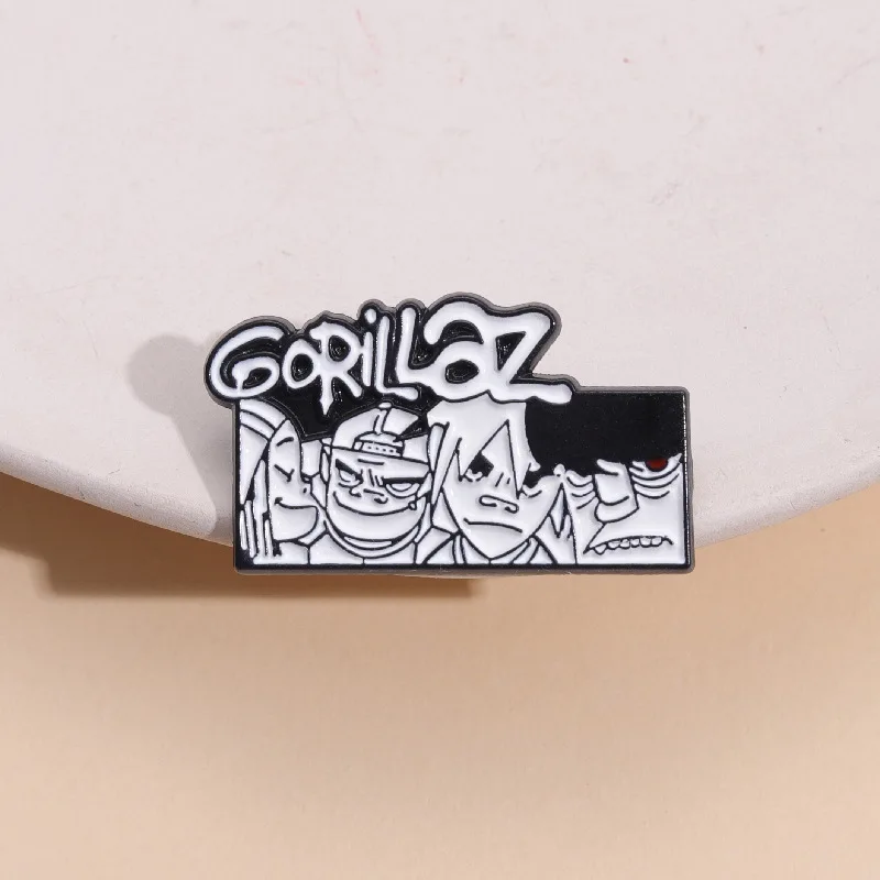 Gorillaz Rock Band Commemorative Brooch Enamel Black White Cartoon Badge Metal Backpack Clothing Lapel Pins Gift Wholesale rob rock the voice of melodic metal live in atlanta 1 cd