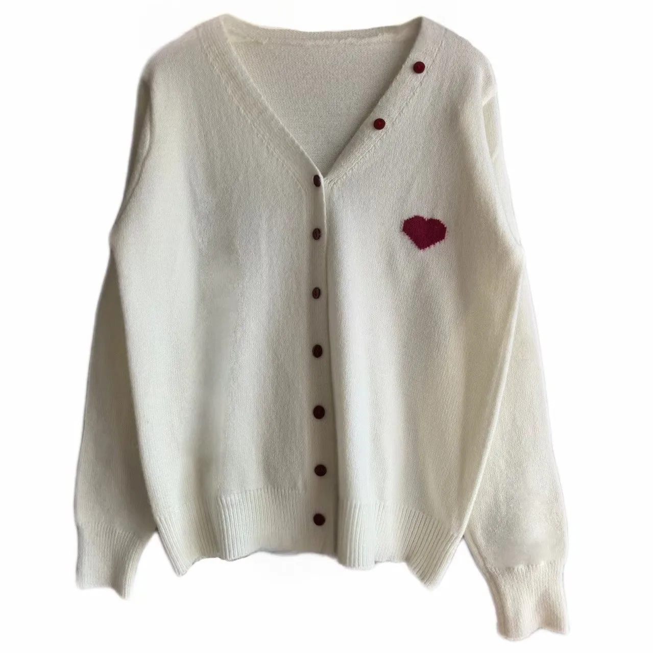 Women Red Long Sleeve Embroidery Knitted Sweater Tops