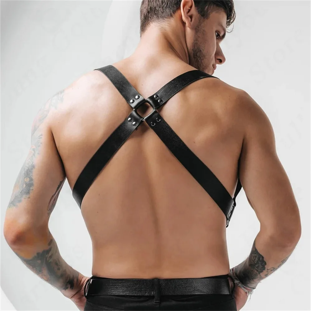 Men Harness Belts Fetish Gay Clothing for Sex Rave Sexual PULeather Chest Adjustable BDSM Gay Body Bondage Cage Harness Lingerie leather chest harness