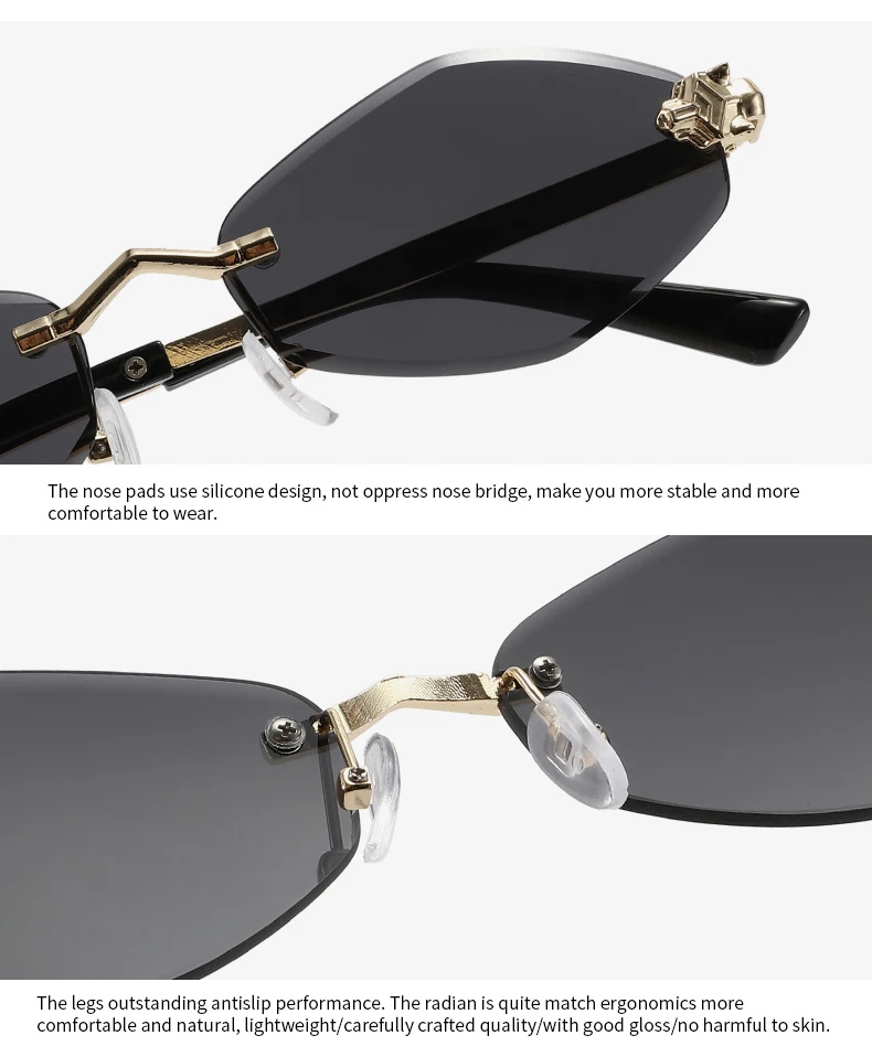 Schutzbrille Modische Unregelmäßige Sonnenbrille für Damen Retro Markendesign Metall Hochwertige Vintage Rhombus Randlose Brille – Detail 13