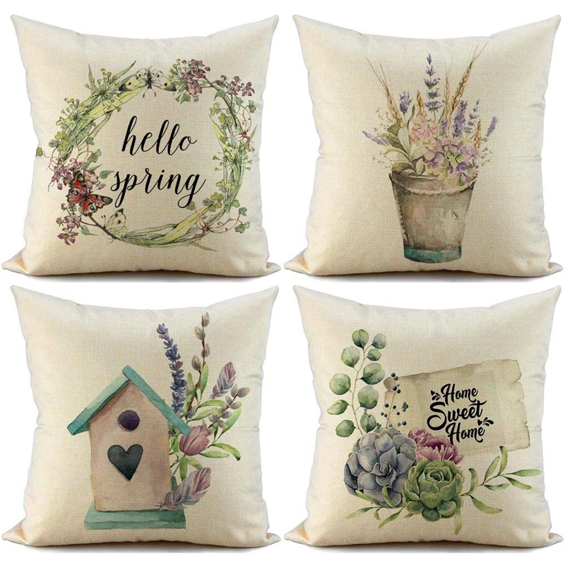 

Spring Pillow Covers 18X18 Set Of 4 Throw Pillow Cover Pillow Case Farmhouse Decor Cushion Cover Spring Home Decor