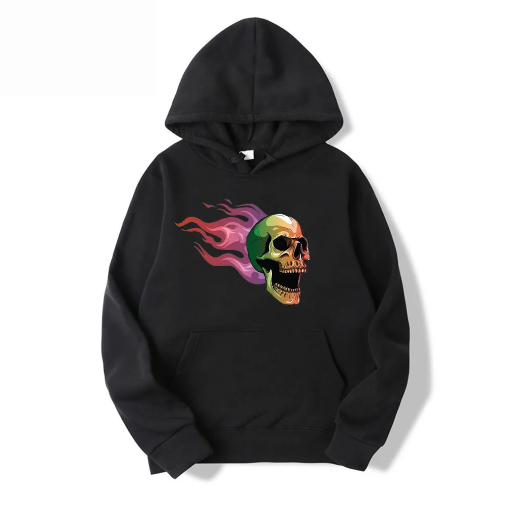 

Fashionable men's hoodie women's daily casual pullover Spring and autumn loose sweatshirt printed skull solid color clothing hot