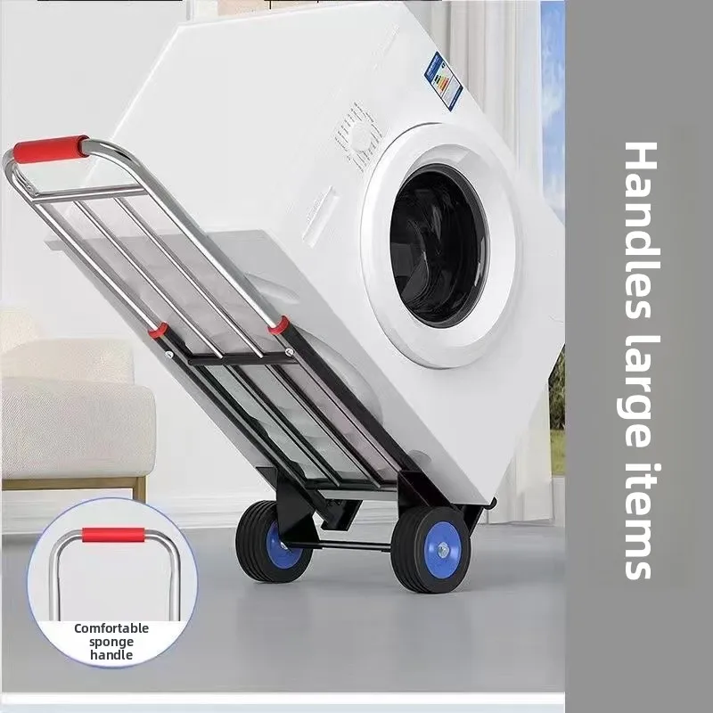 Portable Lightweight Hand-Pulled op Cart Foldable Dual-Wheel Easy to Carry Vegetable Bung Stall Goods Mover Utili Cart