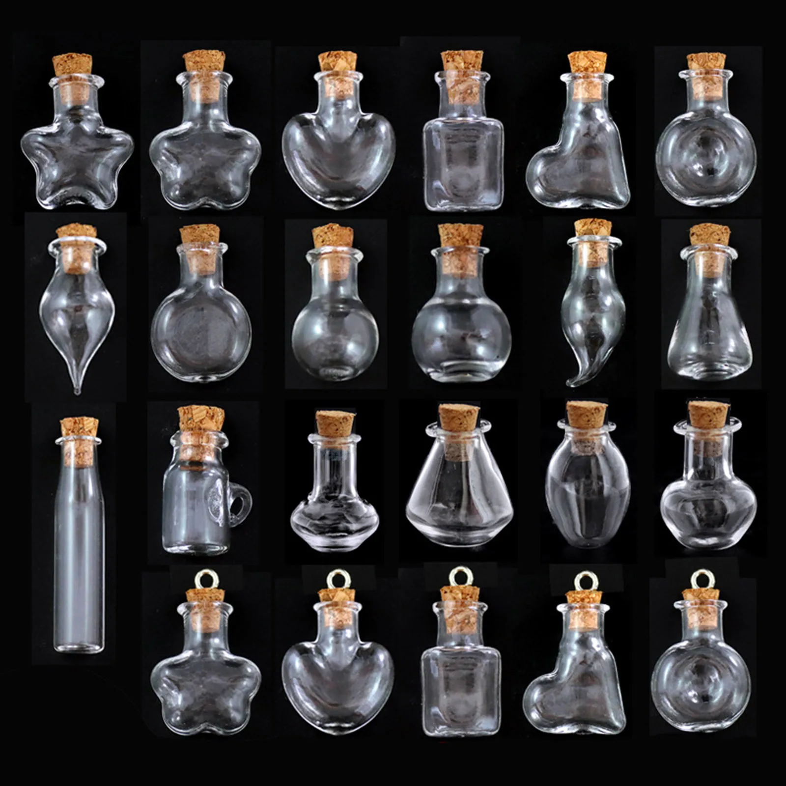 10 Pcs Wood & Glass Mini Message Wish Bottle Bubble Vial For Earring Ring Necklace Transparent Clear Wishing Small Glass Bottle