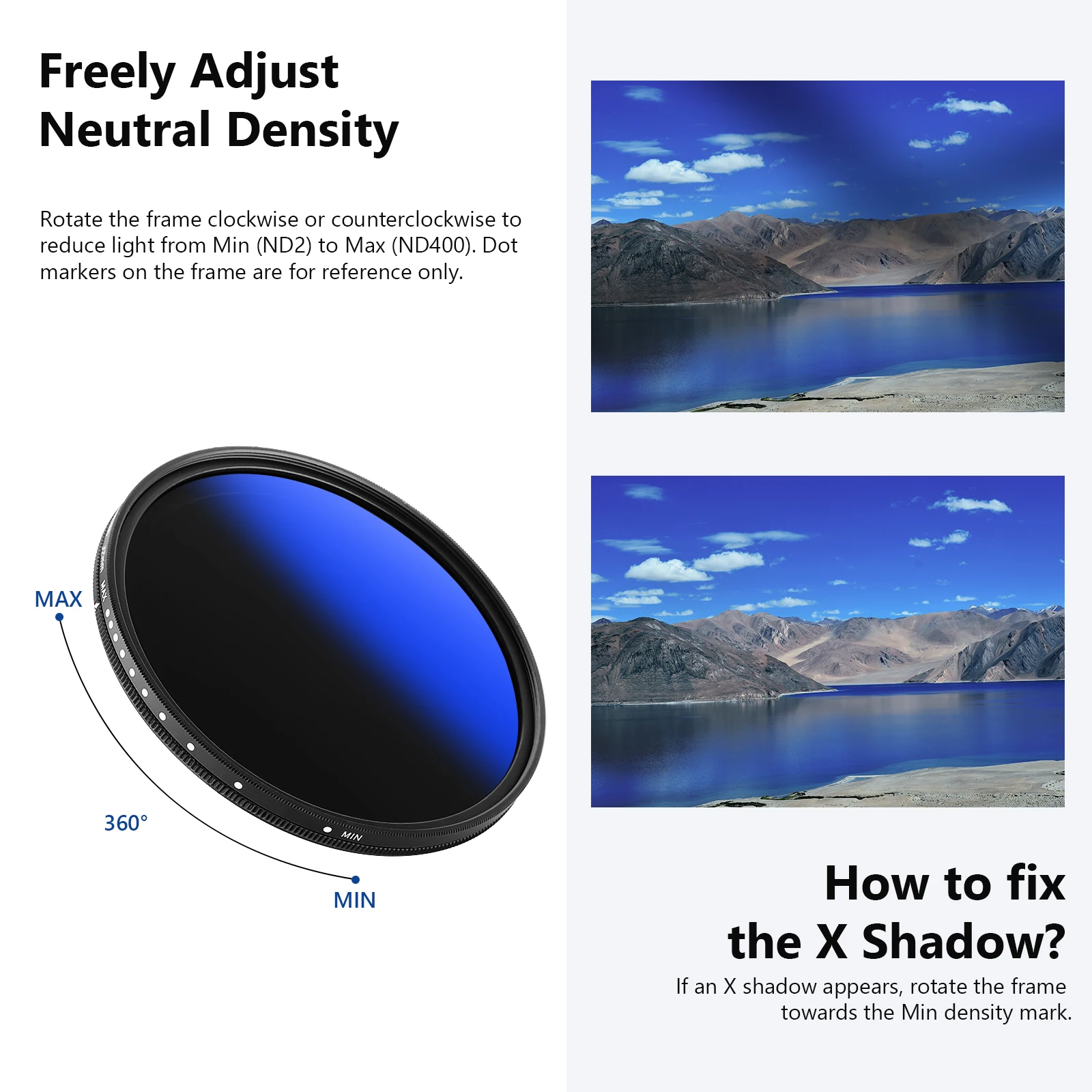 MRC Variable ND Filter ND2-ND400, Neutral Density Adjustable ND Filter Multi Lay