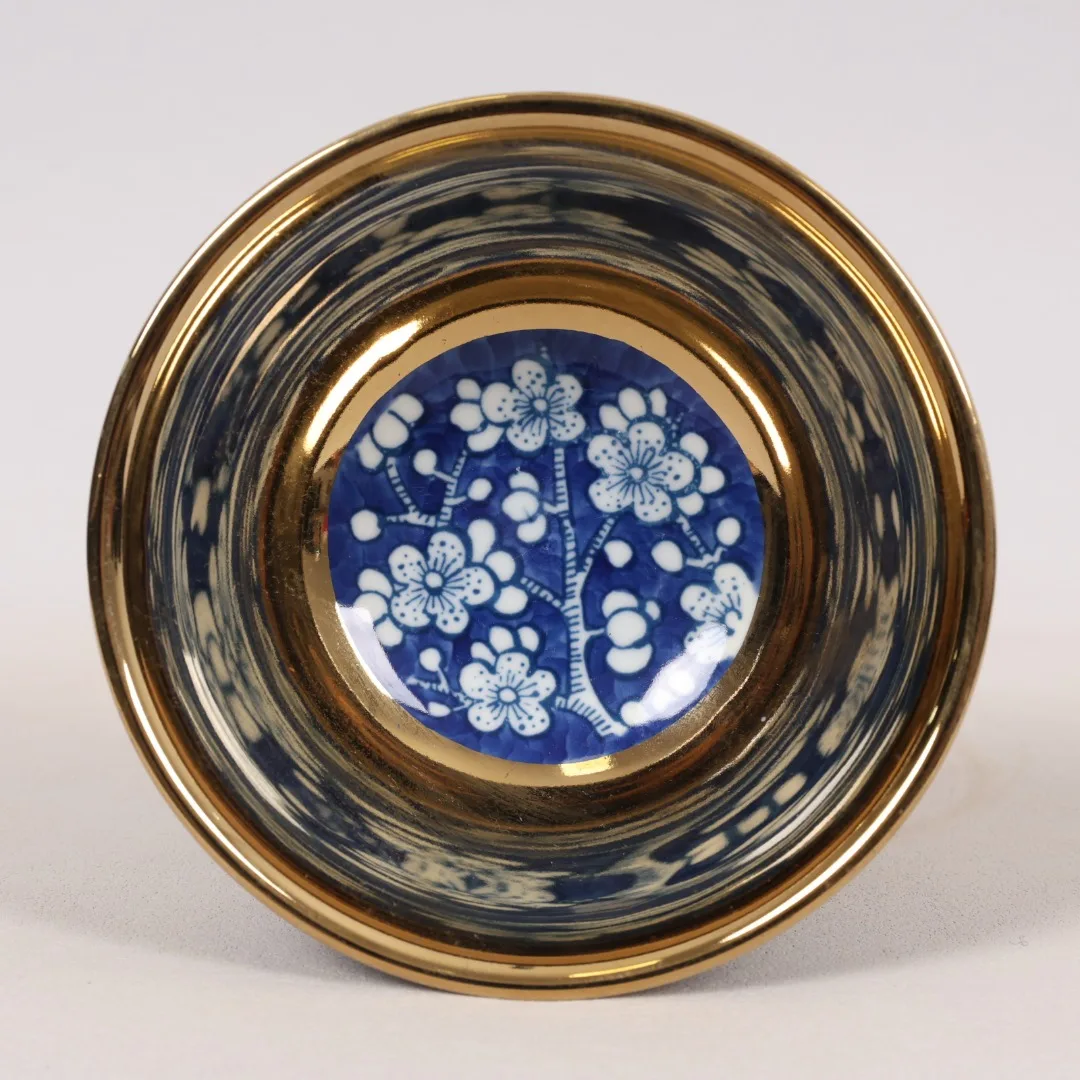 Jingdezhen Blue And White Gilded Ice Plum Patterned Small Bowl Retro Porcelain 5