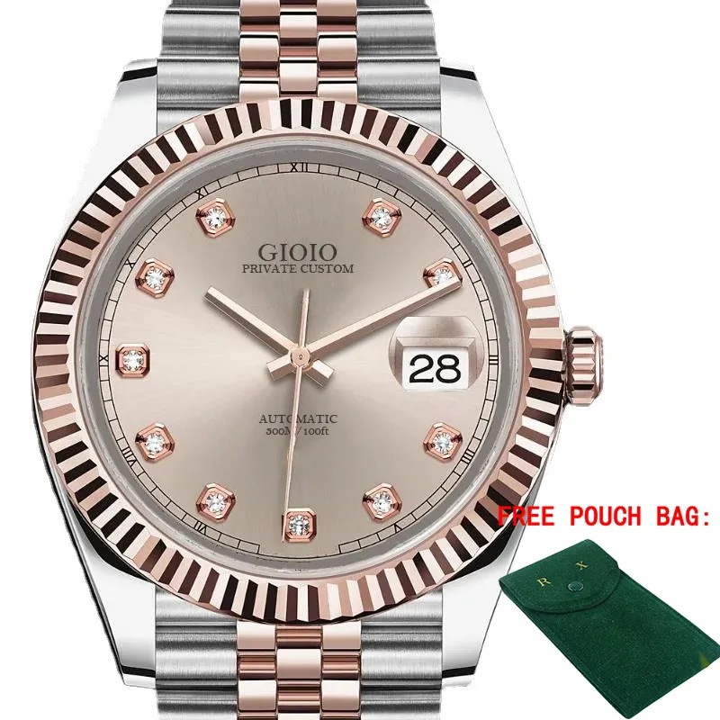 

Luxury Mens Automatic Mechanical Watch Stainless Steel Black Blue Diamonds Sapphire Rose Gold