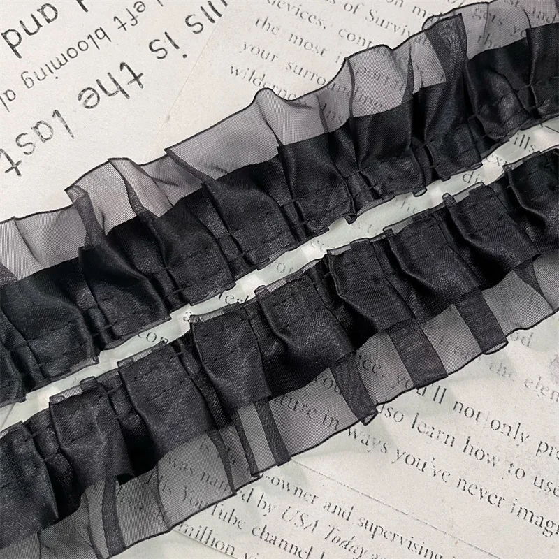 4CM Wide Double Layers Pleated Lace Fabirc Ribbon Needlework Ruffle Trim Lolita Dress Apparel DIY Sewing Decor lace ribbon lace sewing supplies lace sewing accessories lace decoration lace garment accessories lace accessories lace fabric clothing accessories