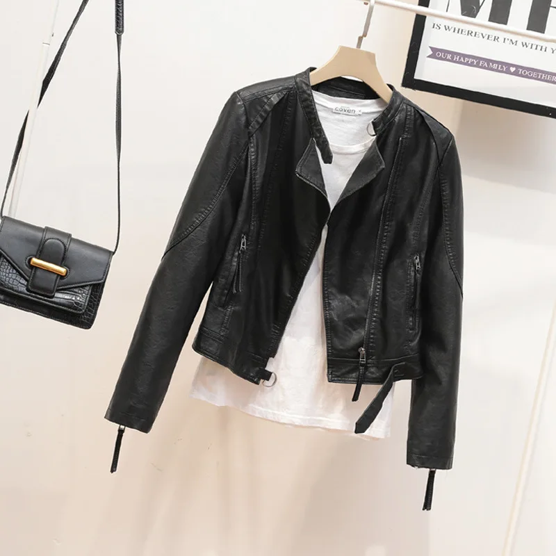 

Korean Version of Slim PU Leather Jacket Women's 2023 Spring / Autumn Winter New Motorcycle Leather Short Coat