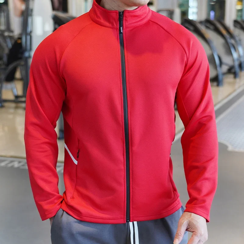 Sports Jacket Plus Size Men's Zip Up Long Sleeve T-shirts Quick Dry Gym Fitness Elasticity