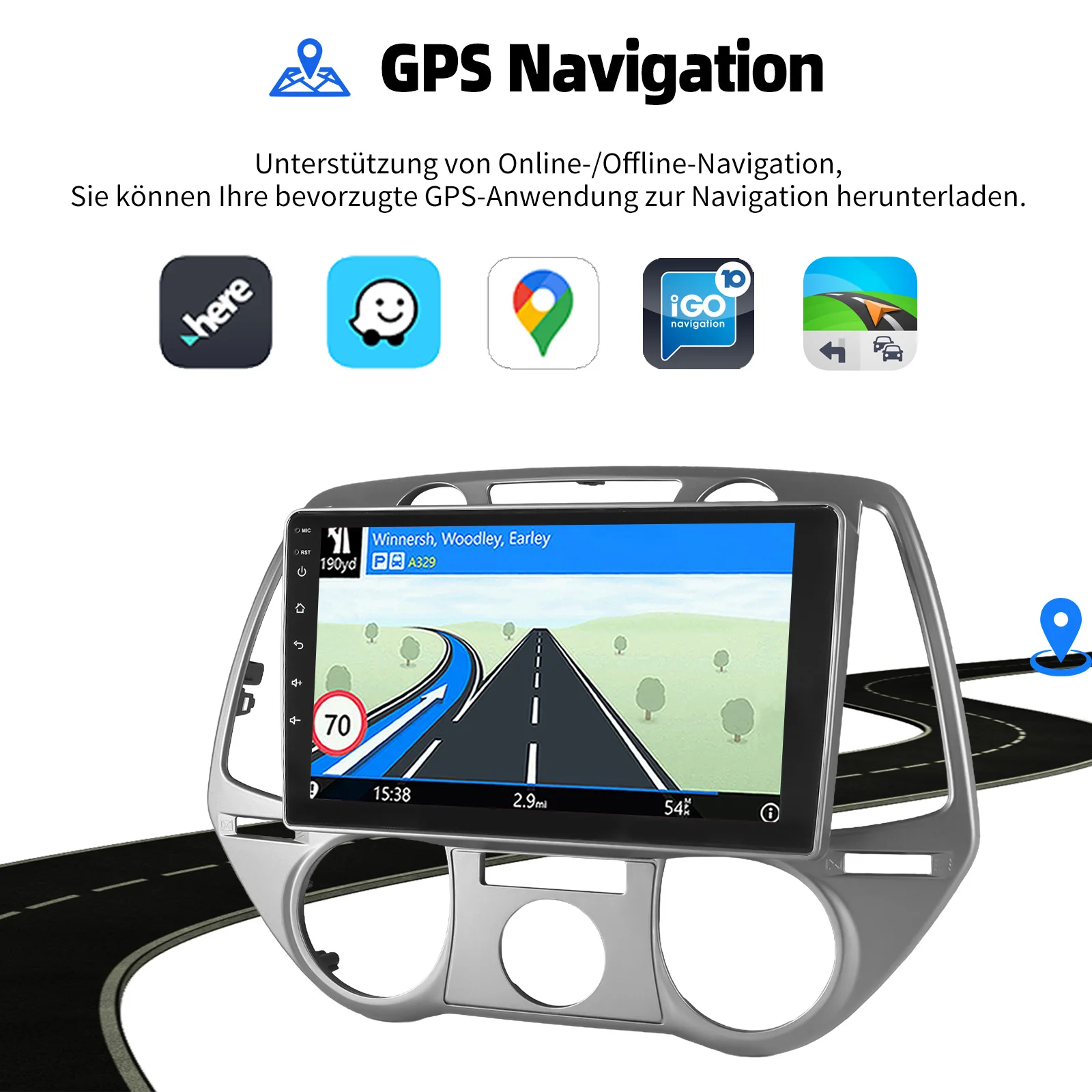 ESSGOO IPS Touchscreen Display Wireless CarPlay Android Auto Android 14 9" Für Hyundai i20 PB 2008-2011 Autoradio GPS Navigation USB FM Wifi Bluetooth Lenkradsteuerung Mirror Link RDS 2+32G/2+64G/4+64G – Detail 9