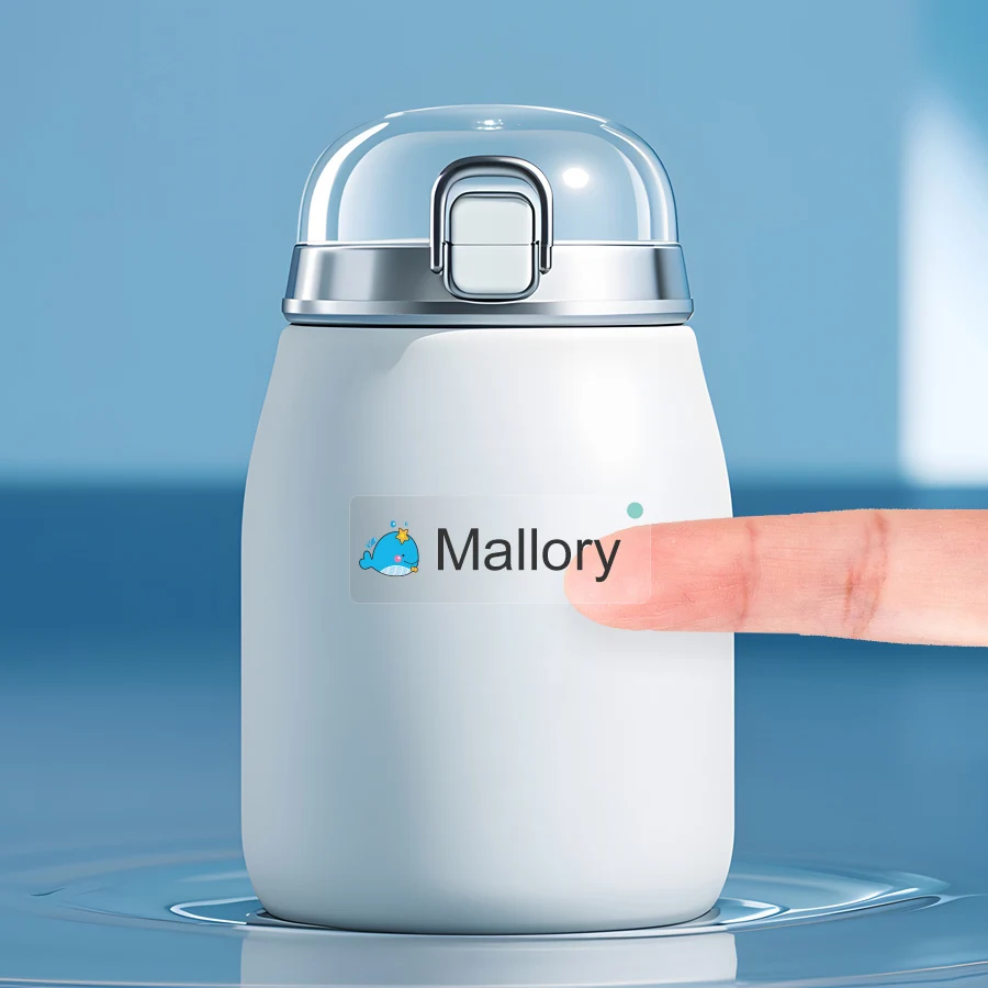 Example of personalized custom name sticker in different languages