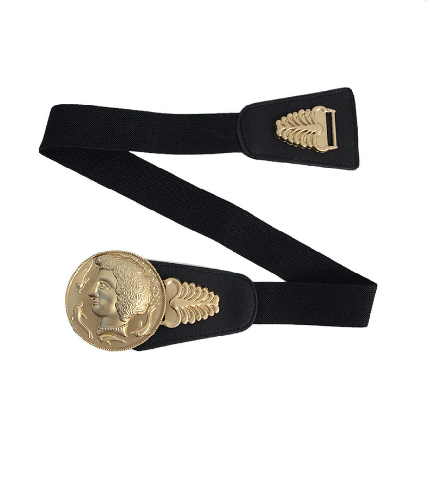 designer belts women 2022 Brand New Metal Head Decoration 70-90cm Ladies Elastic Cummerbunds Luxury PU Fashion Women Wide Belt black waist belt