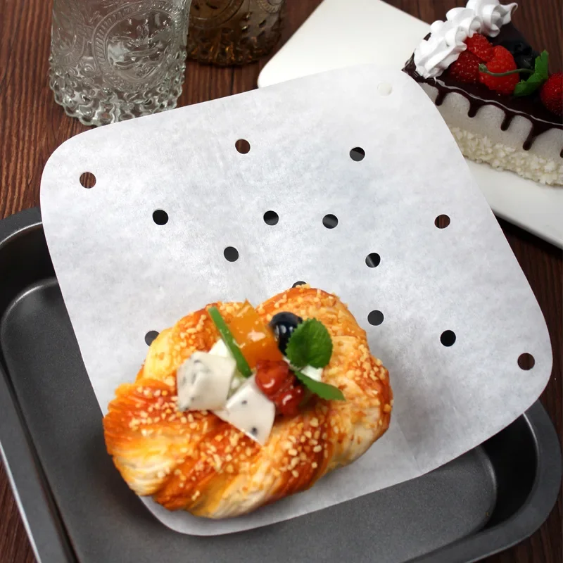 Air Fryer Paper 100pcs Air Fryer Paper Square Round Baking Mat Air Fryer Liners Disposable Perforated Parchment Steamer Baking Papers Sheets