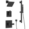 Black Shower Faucet Set with Slide Bar All Metal System Valve 6" Rain Wall Mount Combo Handheld Stainless 16" Arm Hose Bracket 2