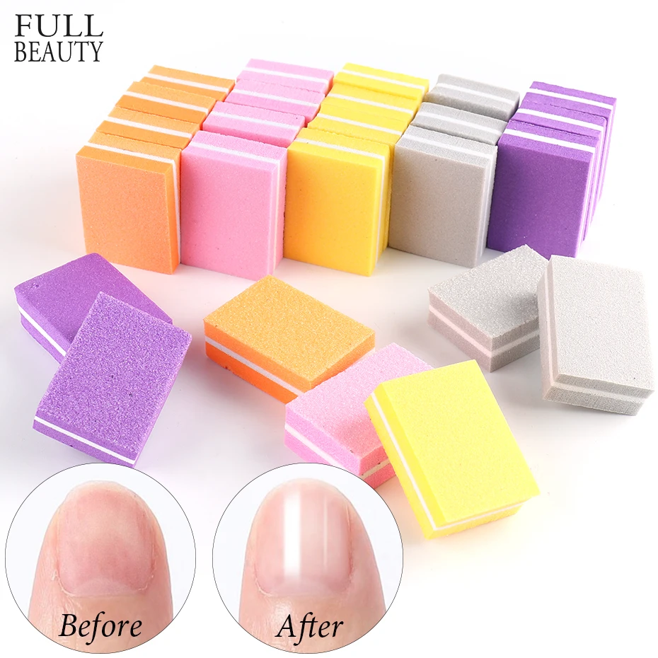 25/50pc Doublesided Mini Nail Buffer Block Colorful Sponge Sanding