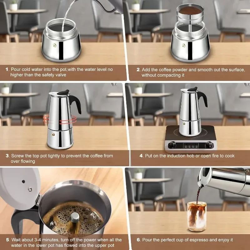 Espresso Coffee Maker Coffee Maker Coffee Pot Espresso Maker 2/4/6 Cups Stainless Steel Moka Pot Maker Coffee Maker coffee jug Italian Coffee Machine Fit Induction Cooker Coffee Accessories