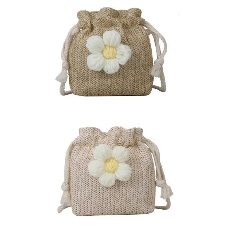 

Women Handwoven Crossbody Bag Straw Woven Shoulder Bag Summer Beach-Bag Ladies Bucket Bag All-matching Bag Ins