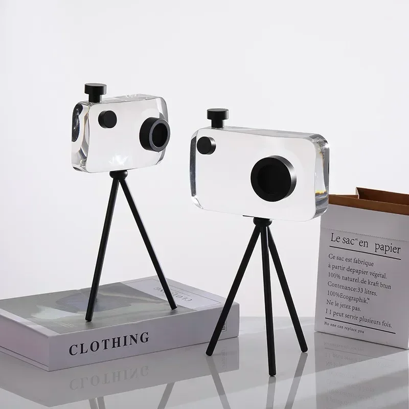 Vintage Crystal Camera Ornament Glass Binoculars Model Living Room Wine Cabinet Desktop Decoration Astronomical Gift waterproof binoculars