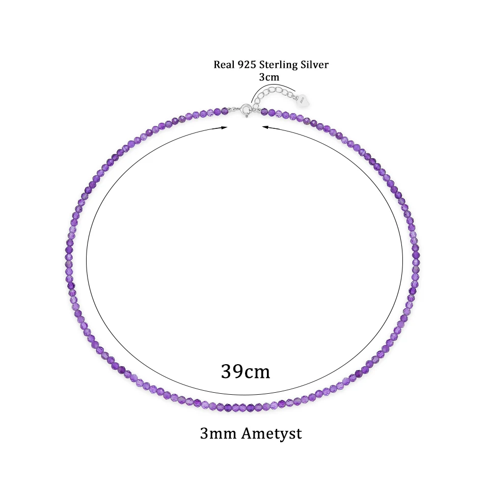 3 mm Naturstein-Halsband, 925er Sterlingsilber, Turmalin, Handarbeit, Halskette, Schmuck für Frauen, trendige Produkte, Amethyst – Detail 1