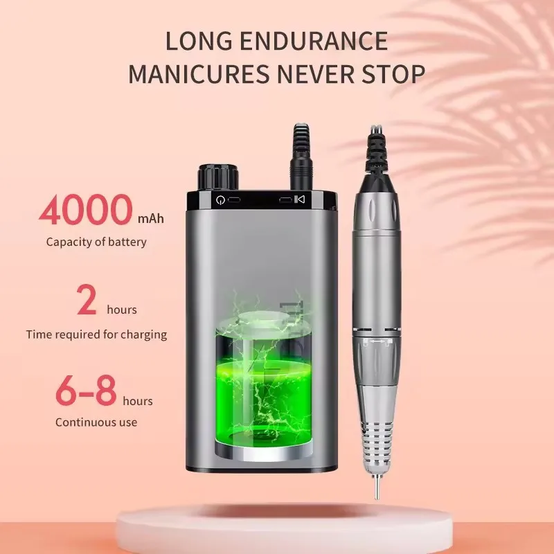 Professional nail supplies nail drill electric cordless rechargeable portable nail drill built-in 4000 mAh battery 4