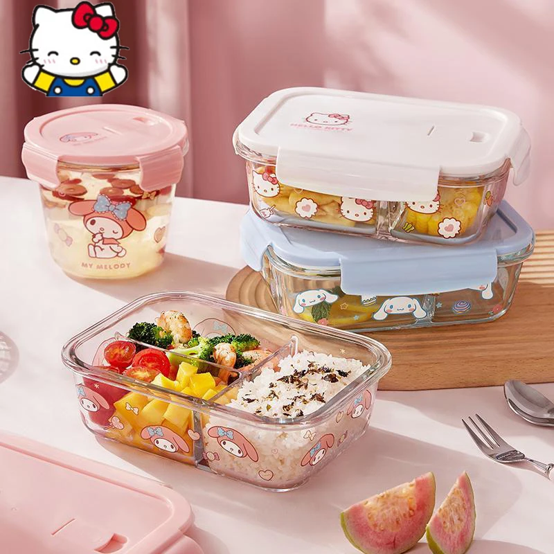 

Sanrio Hello Kitty My Melody Cinnamoroll Kawaii Cartoon Children's Tableware Cute Glass Crisper Bento Box Lunch Box Lunch Box