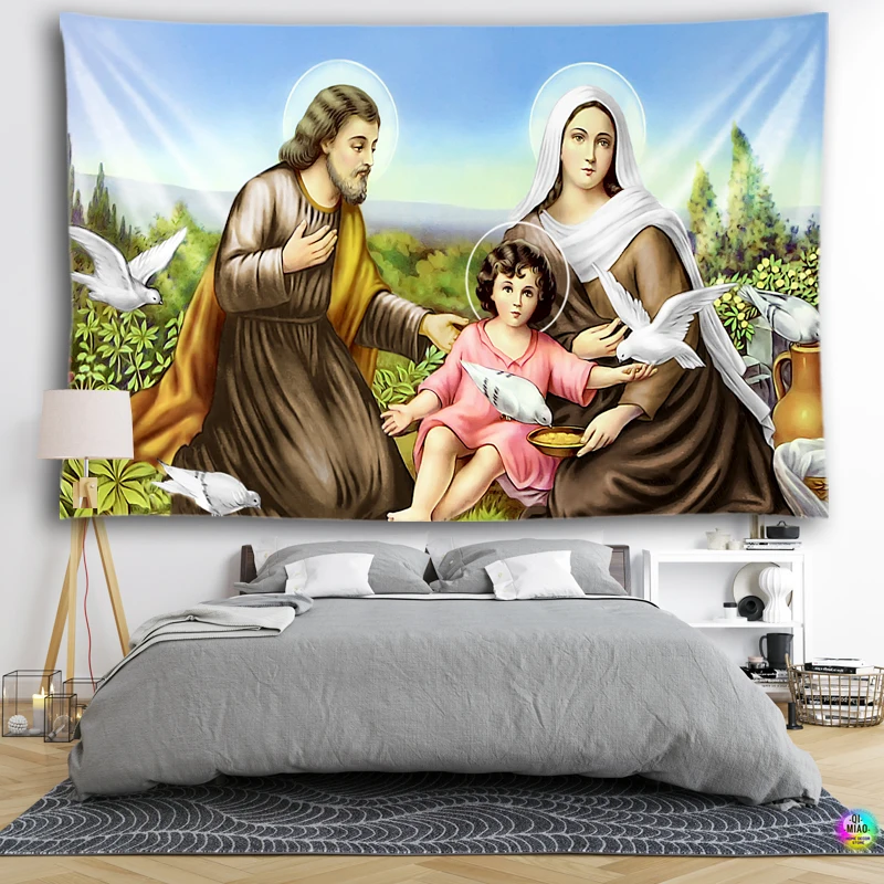 Holy Family Tapestries Christmas Wall Decor Bless Kids Christian Believers Wise Men Wall Hanging Easter Christ Home Decoration tapestry decor