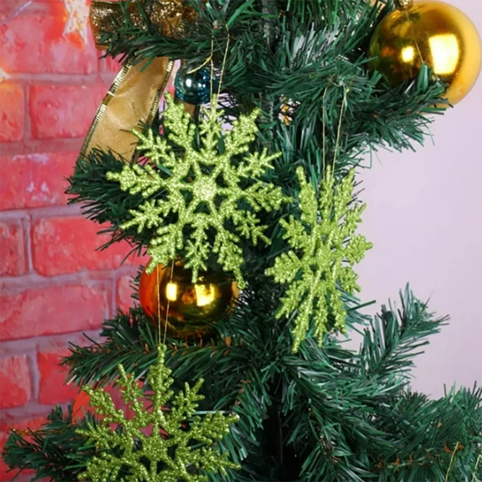 

15pcs Christmas Glitter Snowflake Strings Christmas Tree Hanging Pendant Ornaments Decoration Party Fake Snowflake Decoration