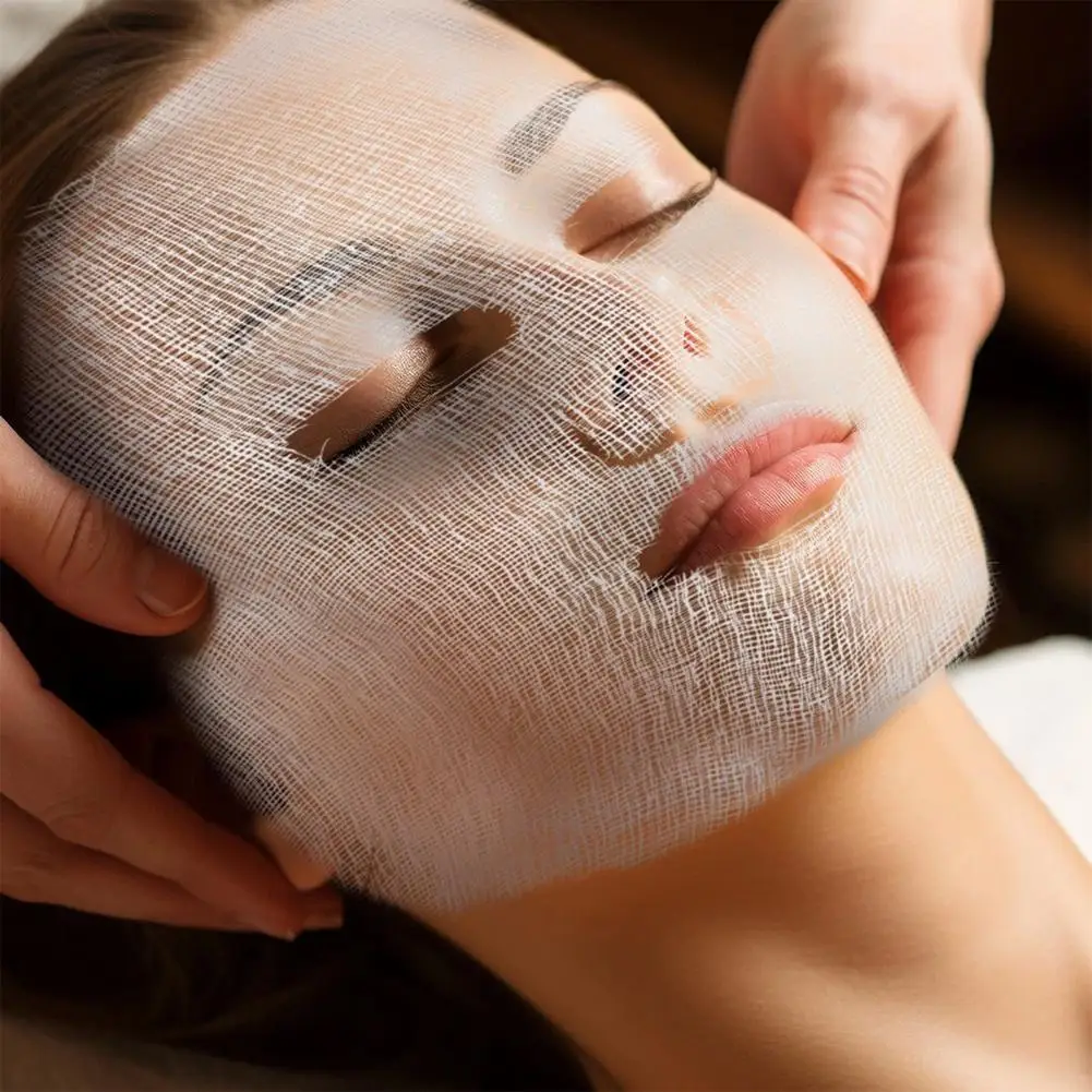 50-Pack Precut Gauze Facial Mask Sheets - High Absorption Disposable Masks for Premium Skin Care and Spa Use