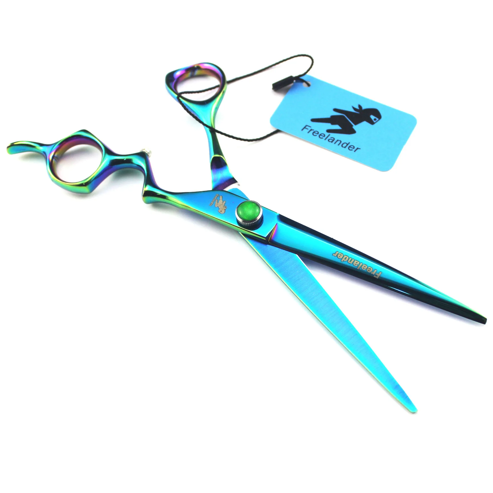 

7.0 inch green curved handle hair scissors