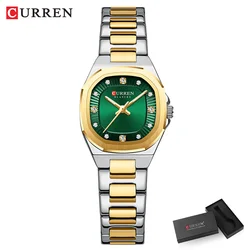 Elegant Gold Women's Watch with Diamond Accents and Stylish Stainless Steel Band, Includes Gift Box (Gold Green box)