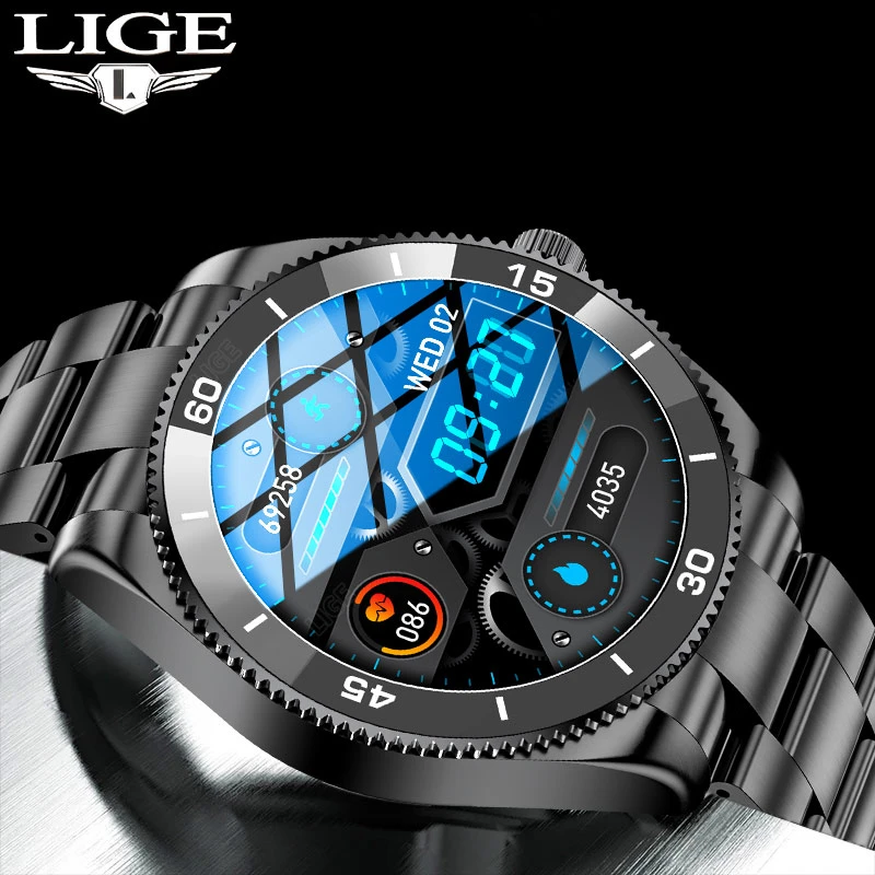 LIGE Steel Belt Smart Watch Sport Fitness Tracker Weather Smart Bracelet Full Touch Heart Rate Blood Pressure Smart Watches BoxLIGE Call Smart Watch Men Full Touch Screen Sport Fitness Watches IP67 Waterproof Multifunctional smartwatch For Android ios+Box