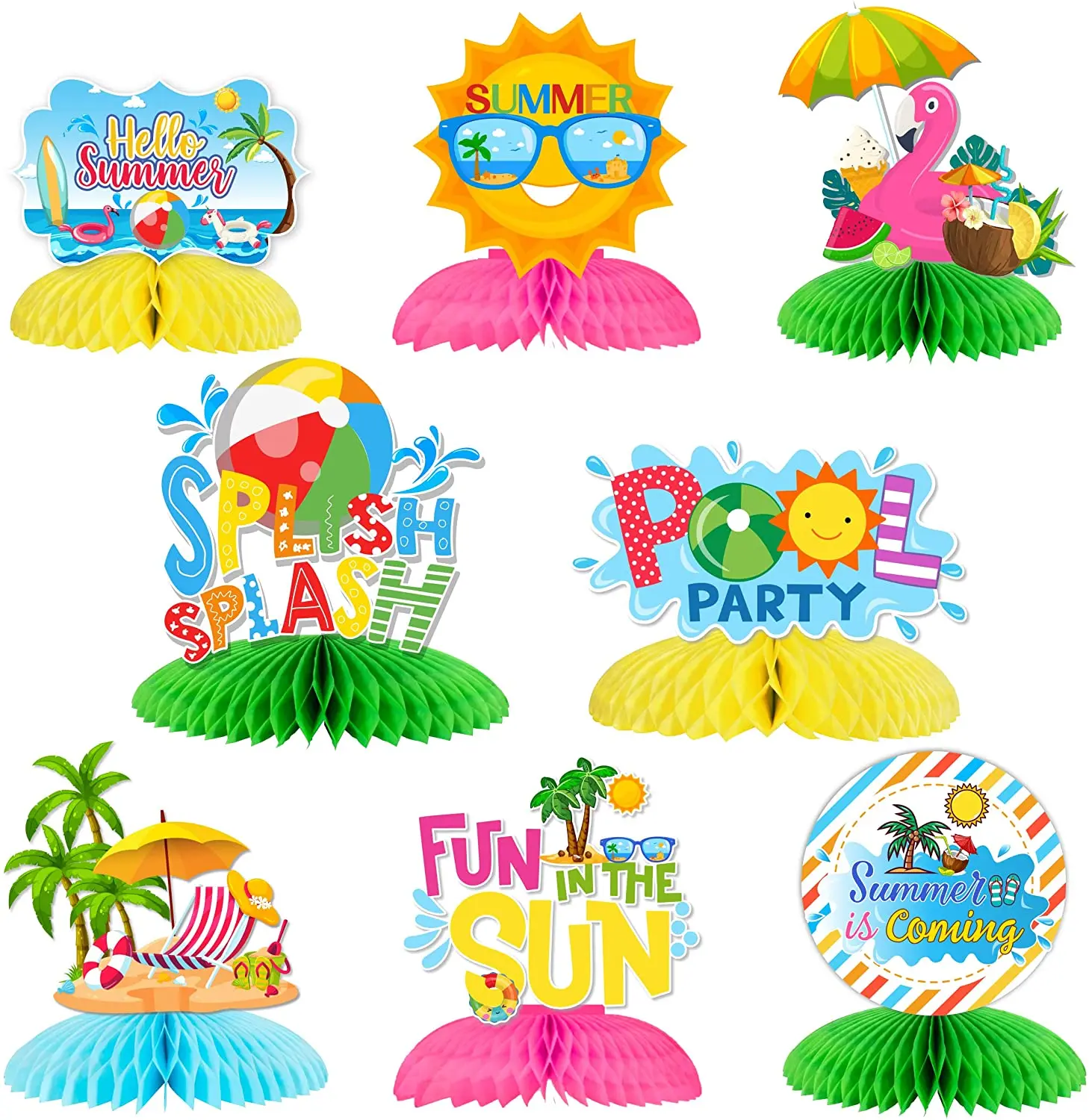 Cheereveal Summer Beach Pool Theme Honeycomb Centerpieces 3D Table