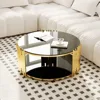 36" Modern Round Coffee Table,  Luxury Black Gold Glass Coffee Table 5