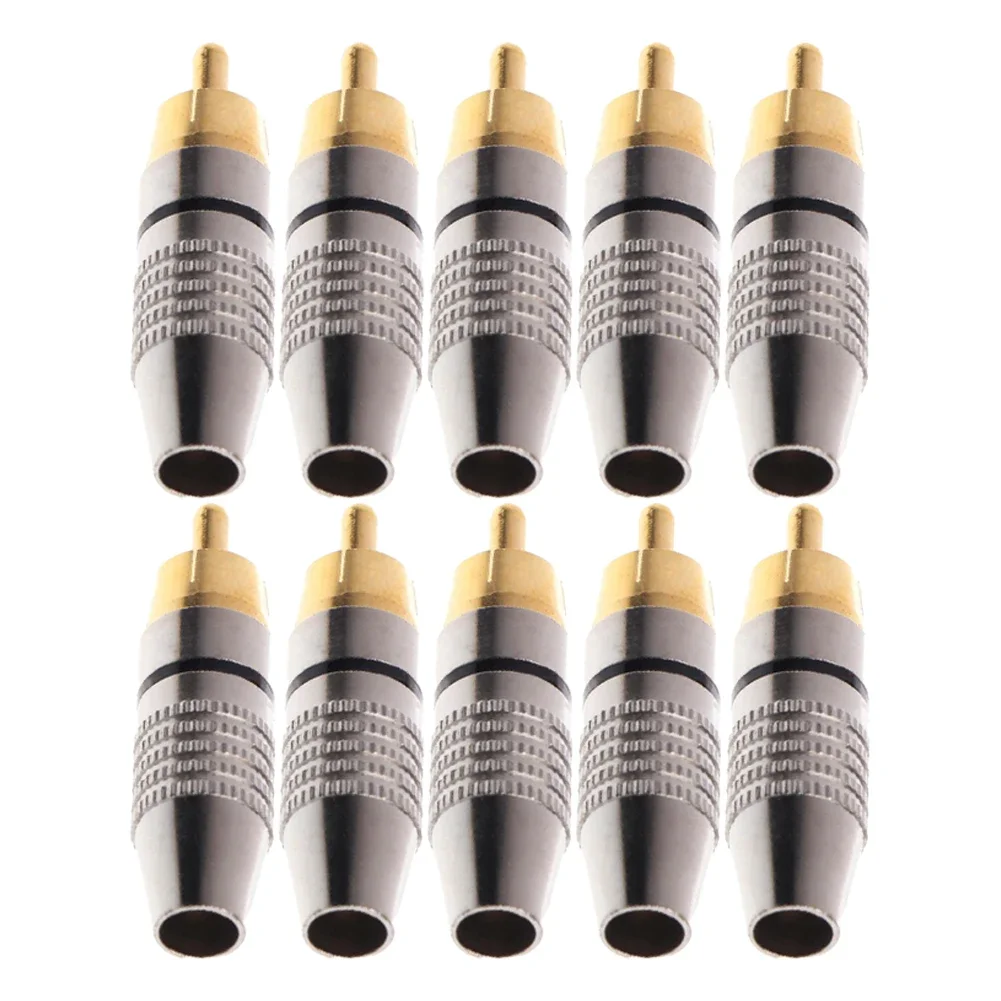 10pcs Metal Gold Plated Male Plug RCA Adapter Video Locking Connectors Soldering RCA Socket Terminals Adapters Car Electronics