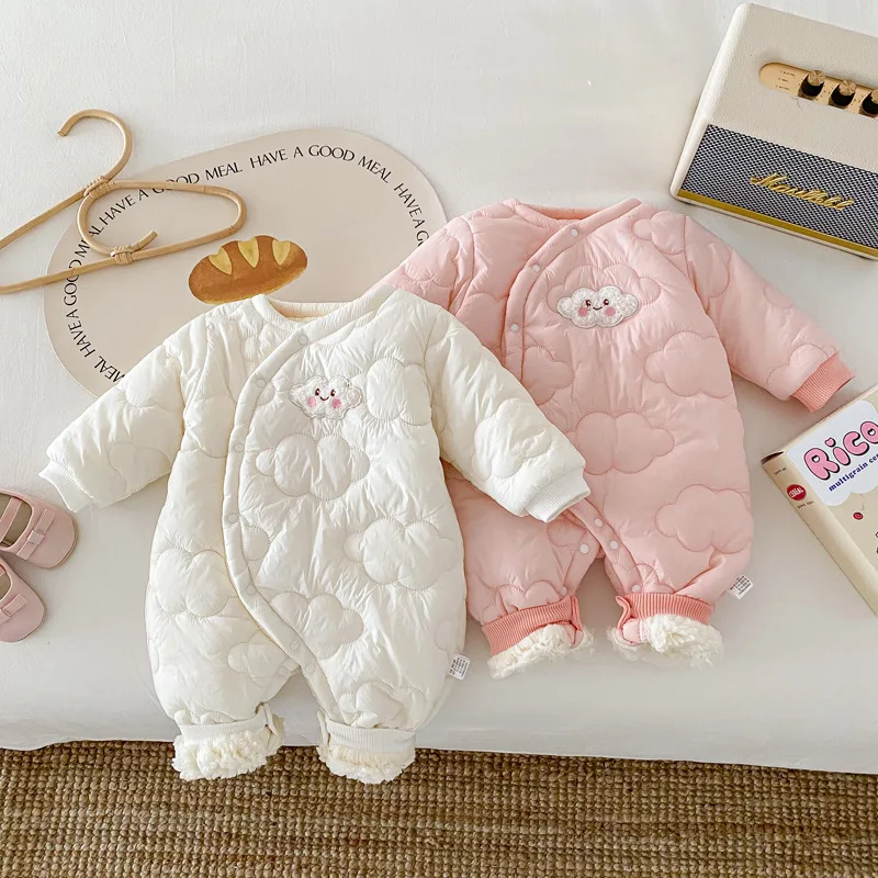 

Korean Ins Baby One-piece with Fleece Jacket Thickened Winter Clothes Warm Outerwear Boys and Girls Baby Outings 0 To 24 Months