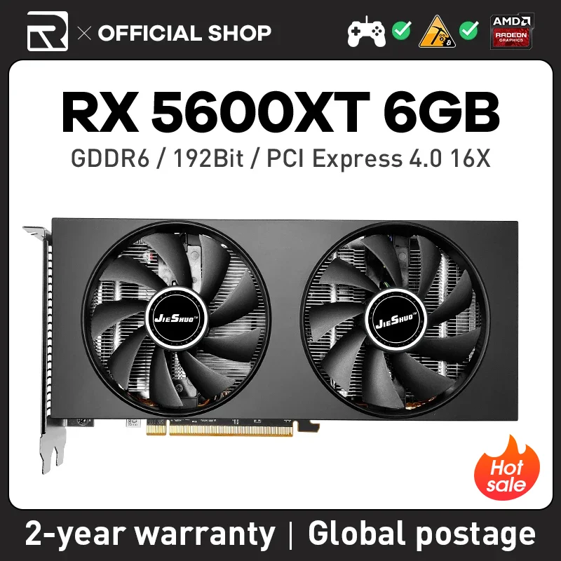 Графические карты JIESHUO AMD RX 5600XT, 6 ГБ, Radeon RX5600 XT, память 6 Гб с 192-битным GDDR6, игровой графический процессор для настольного компьютера