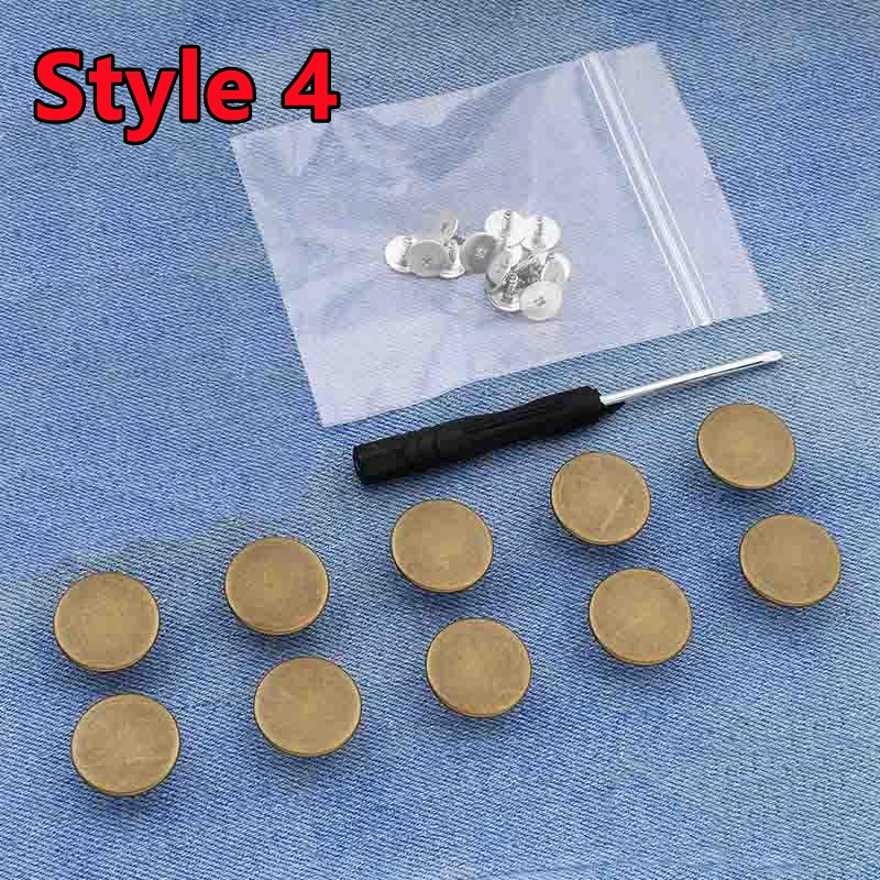 Jeans Button Replacement Kit - 10PCS No-Sew Metal Button Set with Easy Attach Pins