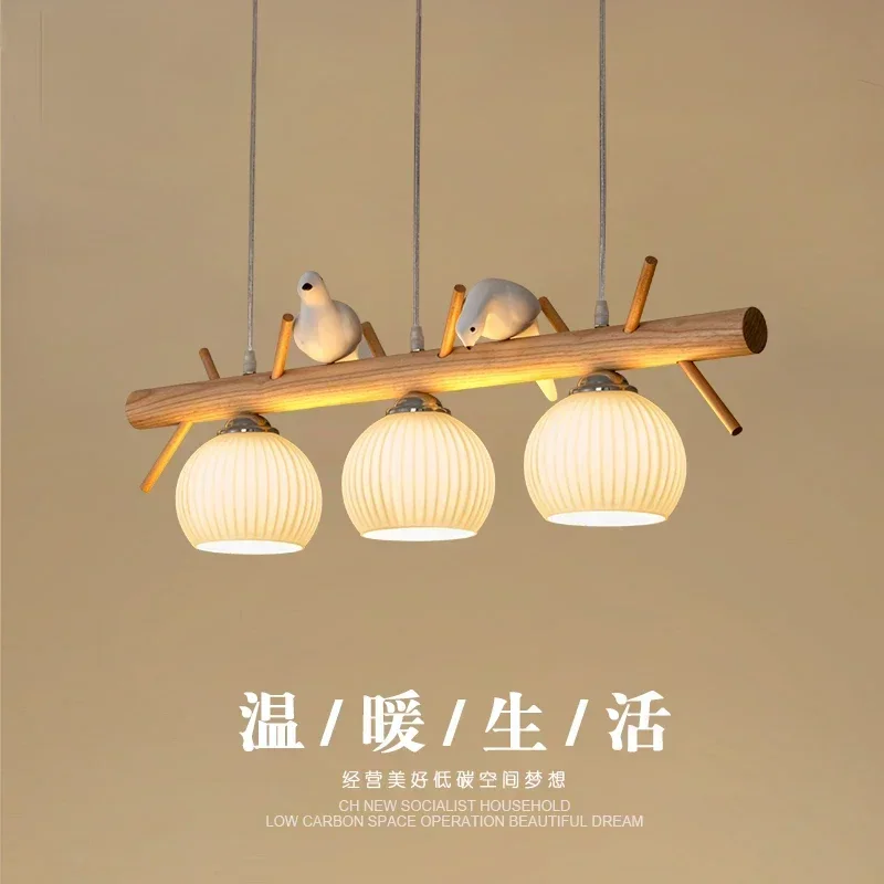 

Dining Room Chandelier Three-Head Nordic Log Style Personalized Dining Room Lamp Simple Modern Japanese Art Dining Table Lamp