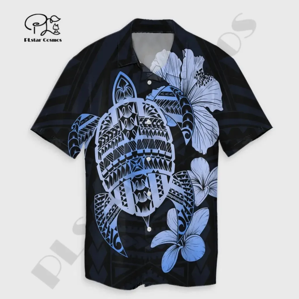 Newest 3Dprinted Sea Turtle Flower Polynesia Tattoo Hawaii Hawaiian Shirt Casual Unique Unisex Funny Sport Summer Streewear W-1