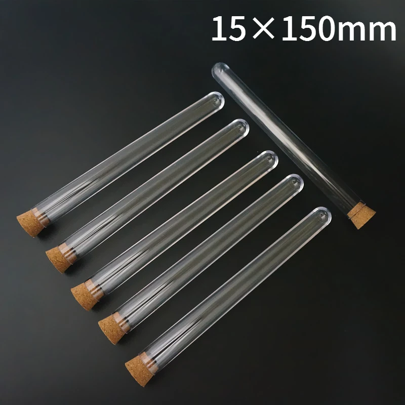 20 개 30 50 개 100 개 200 개 18ml 15x150mm 실험실 투명 플라스틱 테스트 튜브 코르크와 둥근 바닥 튜브 바이알 