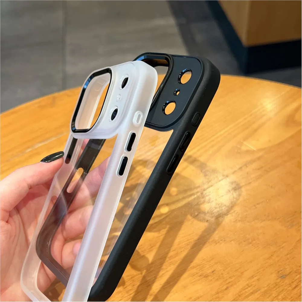 Luxury Metal Lens Frame Shockproof Transparent Acrylic Phone Case