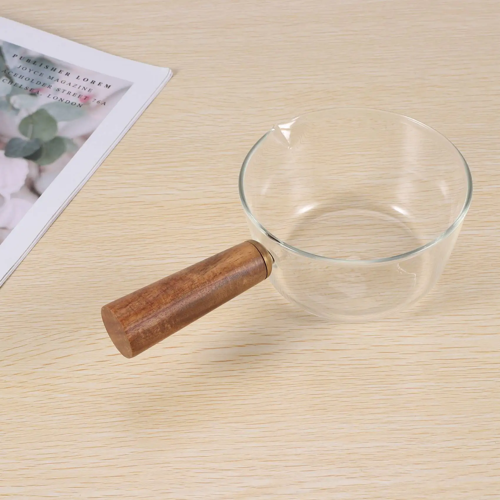 Glass Milk Pot with Wooden Handle 400Ml Cooking Pot for Salad Noodles Gas Stove Cookware 5