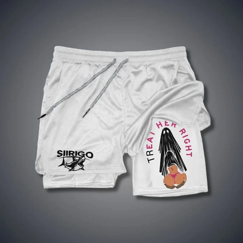 

Colors two in one Sports ghost Print Breathable Shorts, Suitable For Men's Double-Layer Running Quick Drying Sports