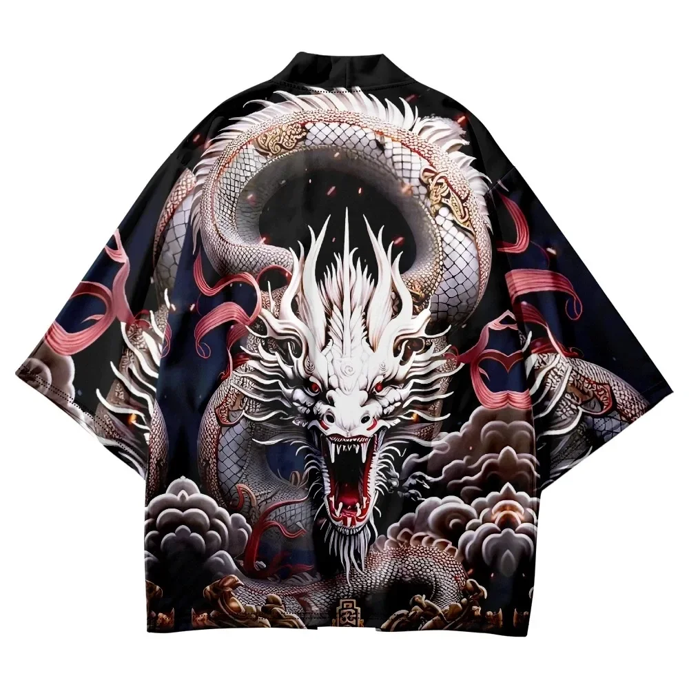 Japanese Kimono Traditional Samurai Kimono Men Japanese Anime Dragon Print Cosplay Haori Female Women Cardigan Yukata Shirt Summer Robe